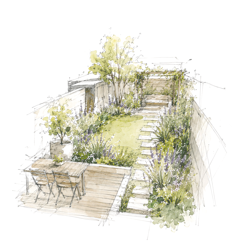 Esquisse d'un jardin aménagé